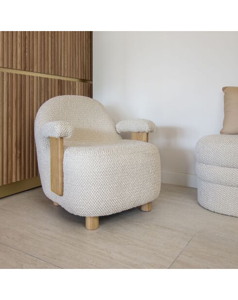 Fauteuil en Bouclette Structure en Bois Ulysse beige/naturel - 72x75x73.5cm