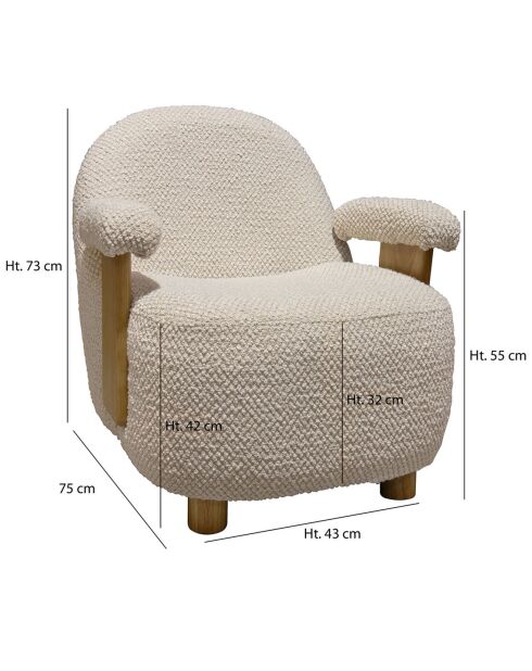 Fauteuil en Bouclette Structure en Bois Ulysse beige/naturel - 72x75x73.5cm