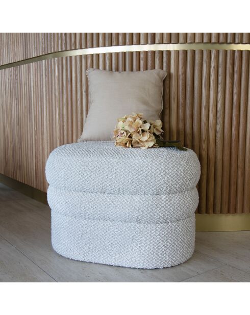 Pouf en Bouclette Structure en Bois Ulysse beige - 64x44x45 cm