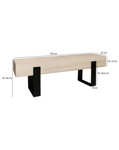 Banc Bois de Paulownia Pied Metal Ora naturel/noir - 120x29x40 cm