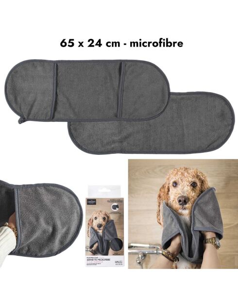 2 Serviettes microfibres pour chien gris - 65x24 cm