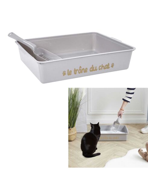 Bac à litière avec pelle gris - 42x31.5x9 cm