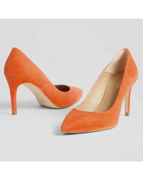 Escarpins en Velours de Cuir Floret orange - Talon 8.5 cm