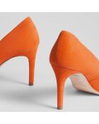 Escarpins en Velours de Cuir Floret orange - Talon 8.5 cm