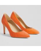 Escarpins en Velours de Cuir Floret orange - Talon 8.5 cm