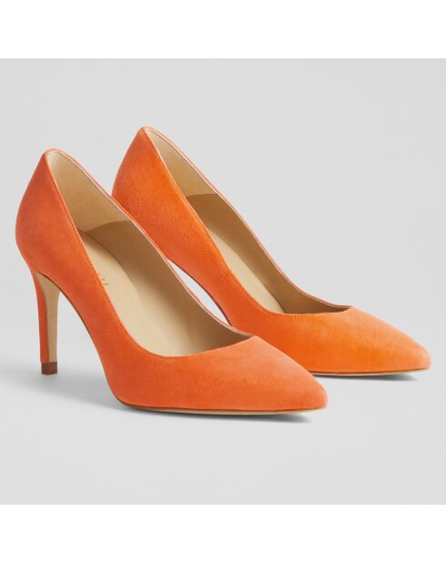 Escarpins en Velours de Cuir Floret orange - Talon 8.5 cm