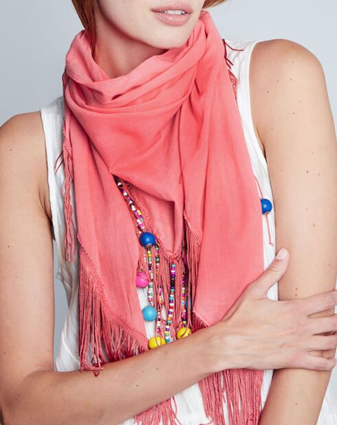 Foulard Unidad multicolore/corail - 115x160x115 cm