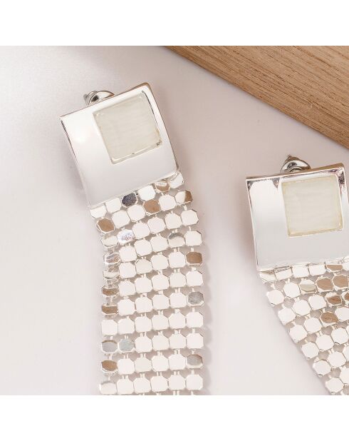 Pendientes Seventy plateado/blanco