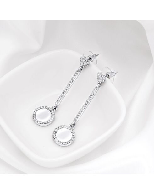 Zilver/witte oorbellen met hart