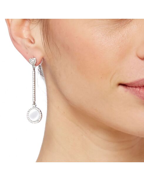 Zilver/witte oorbellen met hart