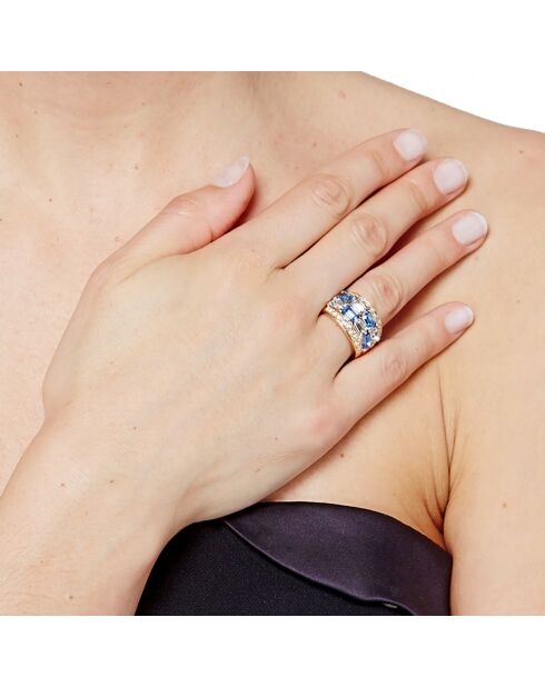 Bague Demis doré/bleu ciel
