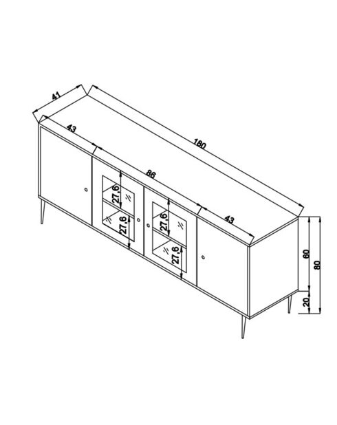 Buffet Wire chêne/noir - 180x81x41 cm