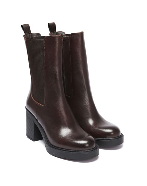 Chelsea Boots en Cuir Clara marron foncé - Talon 8 cm