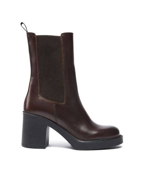 Chelsea Boots en Cuir Clara marron foncé - Talon 8 cm