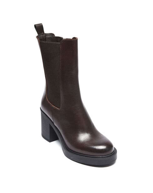Chelsea Boots en Cuir Clara marron foncé - Talon 8 cm