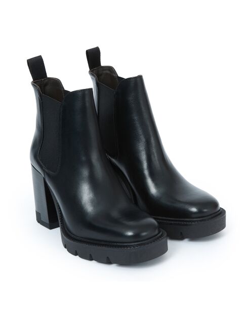 Victoire Chelsea-Stiefel aus Leder, 9 cm Absatz, Schwarz