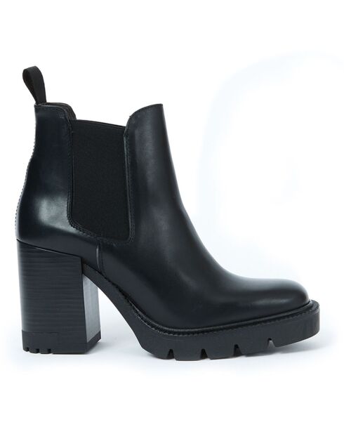 Victoire Chelsea-Stiefel aus Leder, 9 cm Absatz, Schwarz