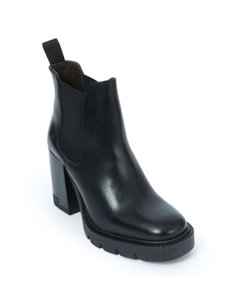 Victoire Chelsea-Stiefel aus Leder, 9 cm Absatz, Schwarz