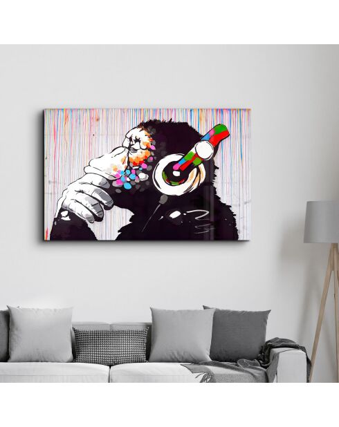 Cuadro decorativo de cristal templado mono multicolor - 46x72 cm
