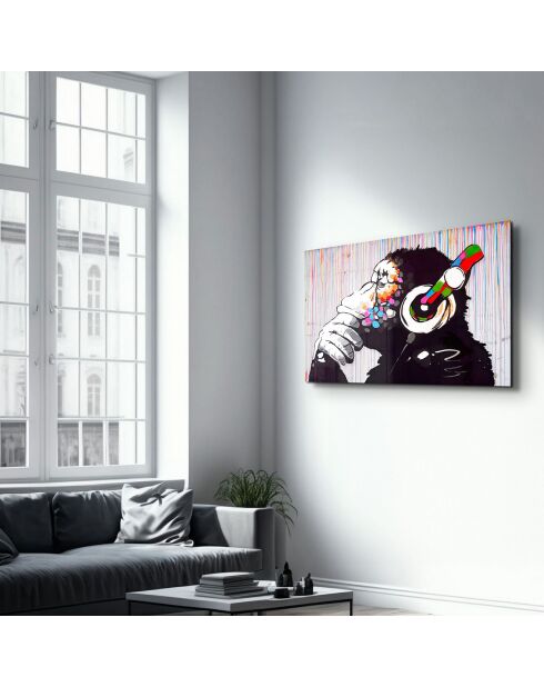 Cuadro decorativo de cristal templado mono multicolor - 46x72 cm