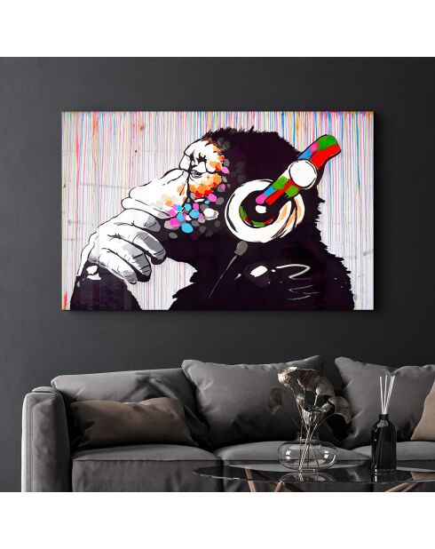 Cuadro decorativo de cristal templado mono multicolor - 46x72 cm