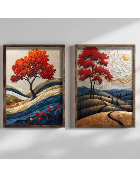 2-teiliges Dekobild Mehrfarbiger Baum - 50x70x3,5 cm