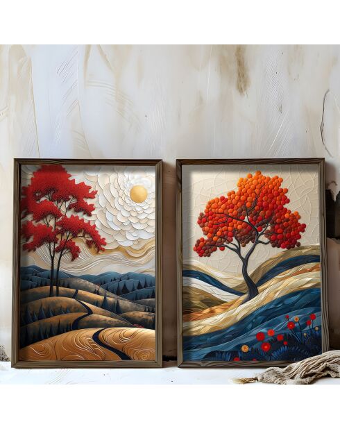 2-teiliges Dekobild Mehrfarbiger Baum - 50x70x3,5 cm