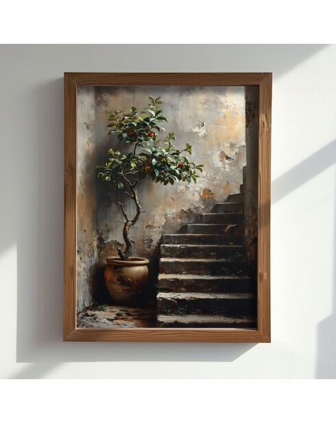 Tableau décoratif escalier avec une plante multicolore - 25x50x3.5 cm
