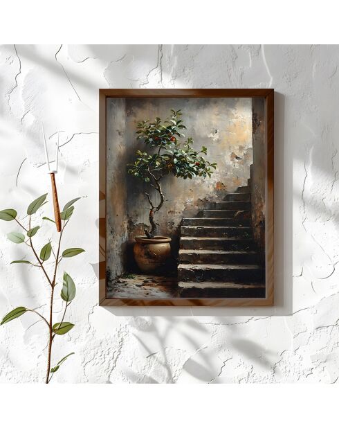 Tableau décoratif escalier avec une plante multicolore - 25x50x3.5 cm