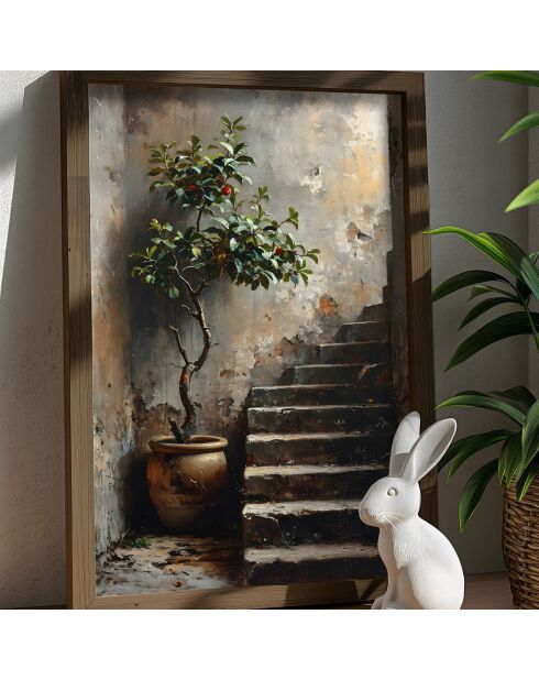 Tableau décoratif escalier avec une plante multicolore - 25x50x3.5 cm