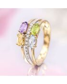 Cayuga Diamantring 0,10 ct, Peridot 0,27 ct, Peridot 0,27 ct, Topas 0,37 ct, Amethyst 0,23 ct und Citrin 0,22 ct Gelbgold