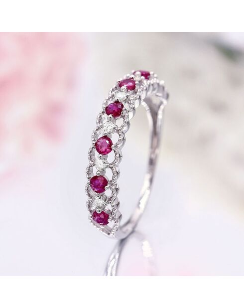 Bague Koh Samui Diamants 0.09 ct Rubis 0.39 ct or blanc