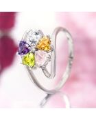 Farbexplosionsring mit 0,02 ct Diamanten und 1,51 ct Feinsteinen in Weißgold