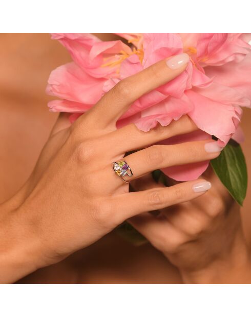 Farbexplosionsring mit 0,02 ct Diamanten und 1,51 ct Feinsteinen in Weißgold