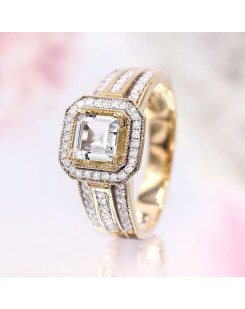 Bague Remban Diamants 0.32 ct & Topaze Blanche 1.41 ct or jaune