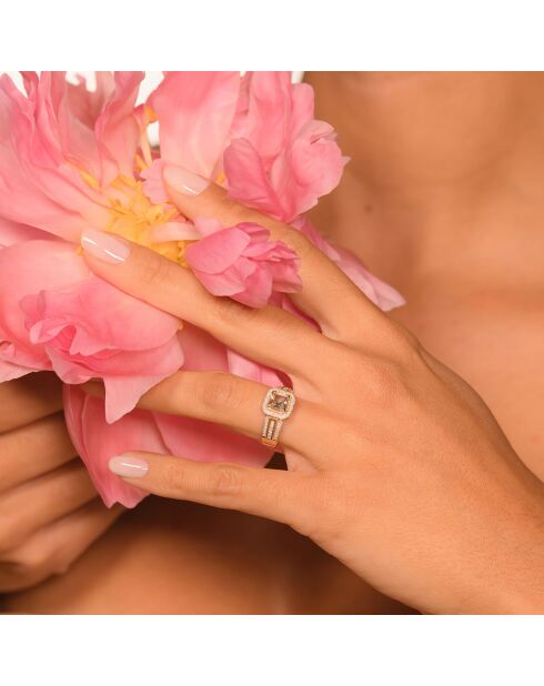 Bague Remban Diamants 0.32 ct & Topaze Blanche 1.41 ct or jaune