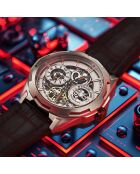 Zwart Dual Time Navigator automatisch leren herenhorloge