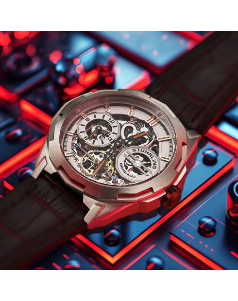 Schwarze Dual Time Navigator Automatik-Lederuhr für Herren