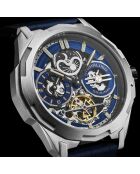 Montre Homme en Cuir Automatique Dual Time Navigator bleu/noir