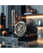 Montre Homme en Cuir Automatique Dual Time Navigator bleu/noir