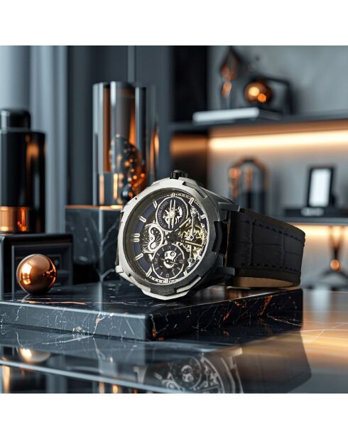 Blauw/zwart Dual Time Navigator automatisch leren herenhorloge