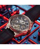 Montre Homme en Cuir Automatique Dual Time Navigator bleu/noir