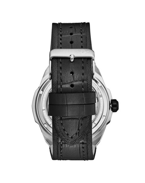 Schwarze Dual Time Navigator Automatik-Lederuhr für Herren
