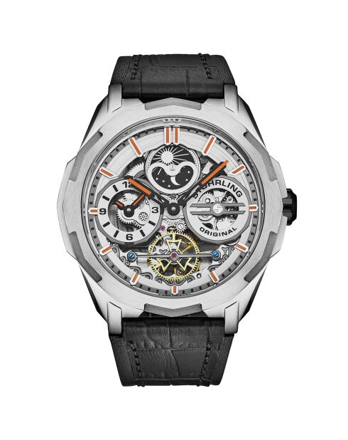 Schwarze Dual Time Navigator Automatik-Lederuhr für Herren