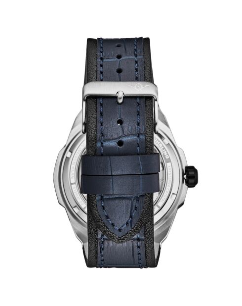 Montre Homme en Cuir Automatique Dual Time Navigator bleu/noir