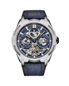 Montre Homme en Cuir Automatique Dual Time Navigator bleu/noir