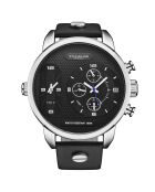 Reloj de cuero Black Quartz Global GMT para hombre