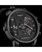 Reloj de cuero Black Quartz Global GMT para hombre