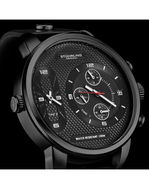 Schwarze Quarzuhr Global GMT für Herren