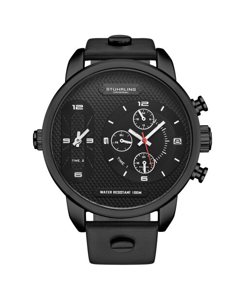 Schwarze Quarzuhr Global GMT für Herren